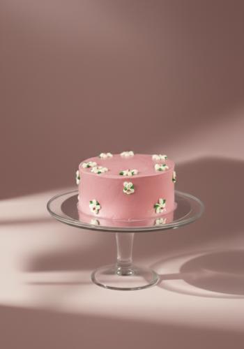 Pink Cake With Flowers Design