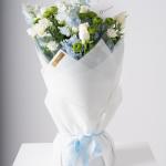 Delphinium, White Spray Roses & Green Chrysanthemums Hand Bouquet