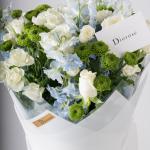 Delphinium, White Spray Roses & Green Chrysanthemums Hand Bouquet