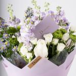 Matthiola Purple, White Spray Roses & Green Chrysanthemums Hand Bouquet