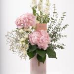 Pink Glass Vase with Light Pink Hydrangea & Seasonal Florals